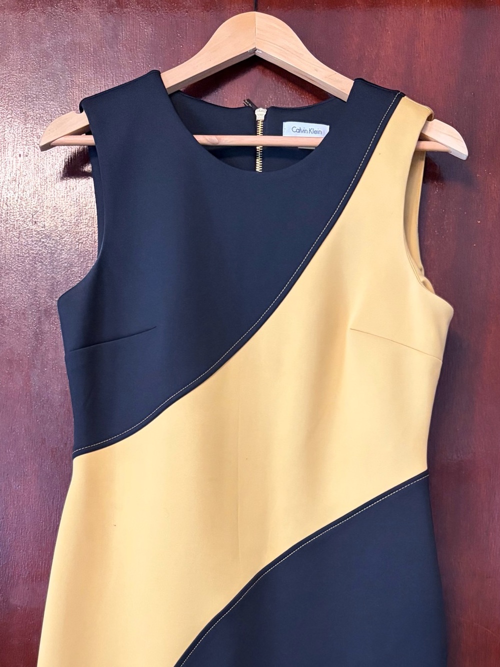 Women’s Calvin Klein Black and Mustard Colorblock Sheath Dress
